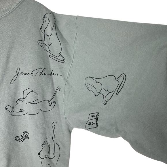 Vintage James Thurber Dog Art Fun Cartoon Sage Green Casual Sweatshirt - Picture 4 of 13